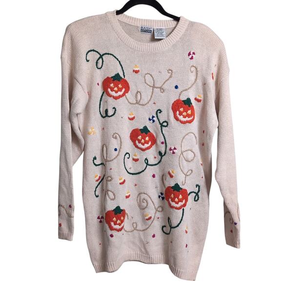 Basic Editions Halloween Sweater Vintage Pumpkins Candy Corn Novelty M - Picture 1 of 10
